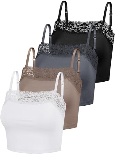 Bencailor 4 Pcs Womens Lace Cami Bralettes Spaghetti Strap Crop Tops Bandeau
