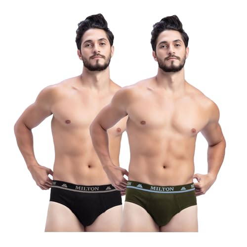 Image of Milton Mens Pure Cotton Solid Briefs|Soft Breathable Underwear for Men|Outer Elastic Comfort Fit Waistband|Skin-Friendly Essentials|Multi-Color, Color Name May Vary as per Availability|Pack of 2