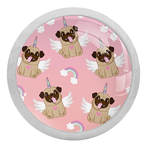 Boutons fluorescents chien carlin rose pour commode et placard x4