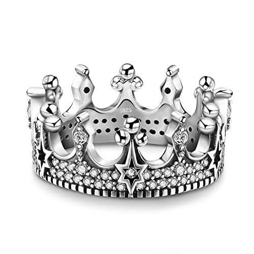 JewelryPalace Vintage Stella Gotica Anello Corona Donna Argento con Cubic Zirconia, Semplici Anelli Donna Argento 925 con Pietra a Taglio Rotondo, Fedina Zirconi Argento Anelli Set Gioielli Donna