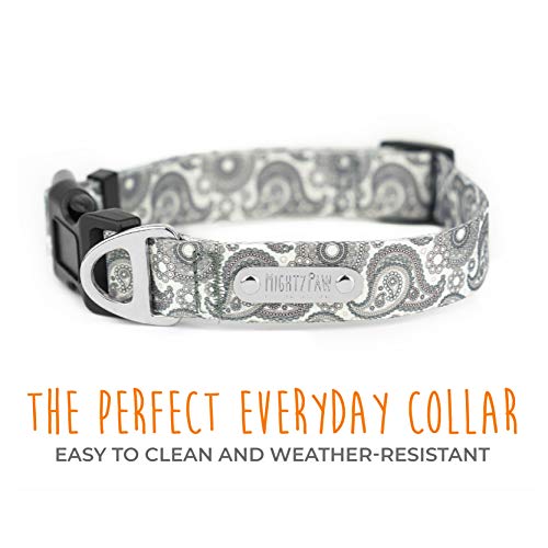 Mighty Paw Grey Paisley Designer Collar | Stylish Adjustable Patterned Collar Dogs. Made With Heavy-Duty Hardware And Soft Cute Polyester Webbing For Small To Large Pets. #TOP6