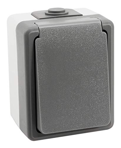 MC POWER Opbouw, stopcontact voor vochtige ruimtes, Secure | grijs, IP44