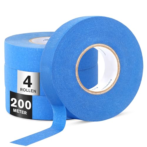 WUFANC Cinta Carrocero Pintura 24mmx50m, 4 Rollos Cinta De Carrocero Para Pintar, Fácil de Retirar, Sin Residuos, Alta Adherencia, Cinta Pintor Para Pintura, Renovación