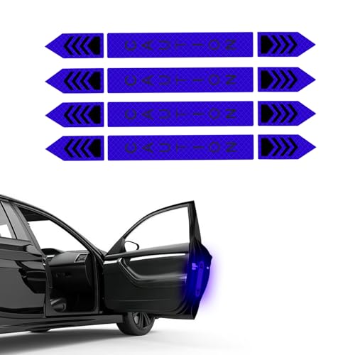 Image of Car Door Open Reflective Stickers for Cars & Bikes, Side Marker Bumper Fender Night Visibility Safety Warning Reflector Strips Waterproof Self Adhesive Universal Fit (Pack of 4, Blue)