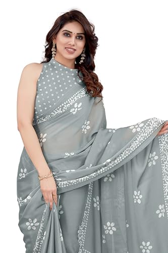 Image of MIRCHI FASHION Saree for Woman Chiffon Batik Printed | Lightweight Daily Wear Women's Office Sari with Blouse Piece (Available in 40 Colours)