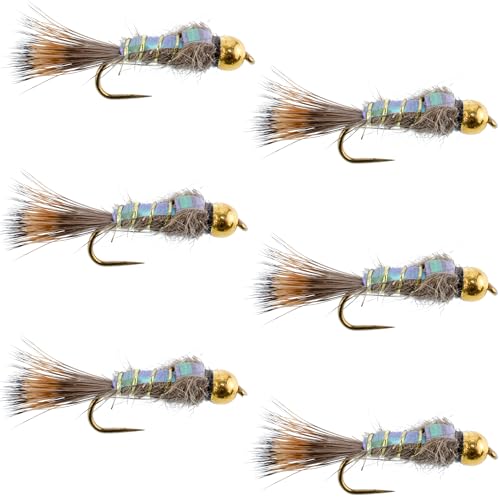 The Fly Fishing Place Barbless Bead Head Flash Back Hares Ear Nymph Fly Fishing Flies - Set of 6 Flies Hook Size 10