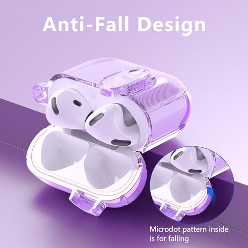 Image of (with Lock) Clear Case Compatible for Cute Apple Airpods Pro 2 Cases Women, VISOOM TPU Transparency Air pods Pro 1st 2nd Generation Purpl Soft iPods Earbuds Case Bling Keychain for Airpod Pro2 /1
