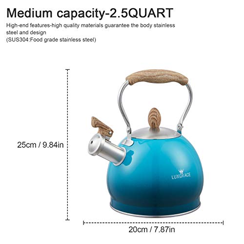 Creative Home 2.6 Qt. Stainless Steel Whistling Tea Kettle Teapot With Aluminum Capsulated Bottom For Fast Boiling Heat Water, For Induction Stove Top, Blue #TOP5