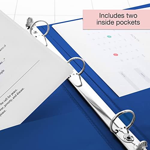 Image of BAZIC Products 1 /2 inch Blue 3-Ring View Binder, Round Ring, 2 Pockets | round rings, 1 /2 in Blue view 3-ring binder, 2 inside pockets, holds up to 100 sheets, Durable poly cover