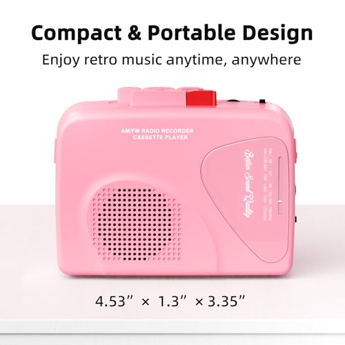 Tragbarer Kassettenspieler und Kassettenrekorder mit AM/FM-Radio, integriertem Lautsprecher, Kopfhöreranschluss und Gürtelclip