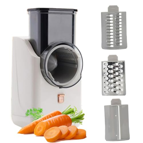 MZBDYYF Electric Cheese Grater, USB Charging Vegetable Slicer - 3 Stainless Steel Blades - 3-in-1 Electronic Fruit Shredder for Potatoes, Cheese, Nuts - White - Ideal for Efficient Kitchen Prep