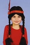 Esta peluca negra con trenzas y cinta roja, sera el mejor complemento para tu disfraz de india.