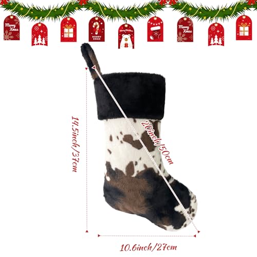 2-Pack-Plush-Christmas-Stockings-Cow-Print-with-Black-Cuff-Large-20-Faux-Fur-Farmhouse-Christmas-Hanging-Stockings-for-Xmas-Holiday-Fireplace-Decorations 2 Pack Plush Christmas Stockings Cow Print with Black Cuff Large 20 Faux Fur Farmhouse Christmas Hanging Stockings for Xmas Holiday Fireplace Decorations