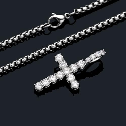 Diamond Cross Pendant for Men, Moissanite Necklace S925 Sterling Silver Pendant Charm Jewelry for Boyfriend Men Hiphop2