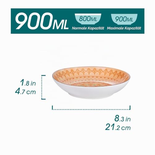 Foto von vancasso Suppenteller Porzellan, Tulip 4 teilig Tiefteller bunt, Ø 21,5 cm, Füllmenge 700 ml Geschirr Tellerset Suppenschalen