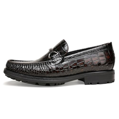 Image of Generic Men's Leather Dress Shoes, Classic Crocodile Printed Dress Shoes Casual Slip-on Penny Loafer for Mens