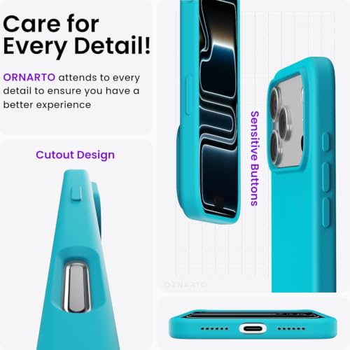 Image of ORNARTO Compatible with iPhone 17 Pro Max Case 6.9 inch, Slim Liquid Silicone 3 Layers Soft Gel Rubber Shockproof Protective Cover with Anti-Scratch Microfiber Lining-Mint Blue