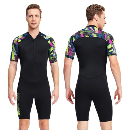 Wetsuit Shorty Men Front Zipper, Wet Suit for Cold Water, Thin Wetsuit Top and 1.5mm Neoprene Diving Pants,XL,Black