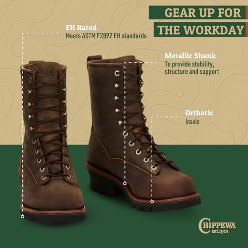 Image of Chippewa Paladin 8-Inch Logger Boots - Anti-Slip Waterproof Logger Boots for Men - Secure Lace-To-Toe Work Shoes for Men - Vibram Traction Soft Toe Leather Work Shoe - Full-Grain Leather Upper