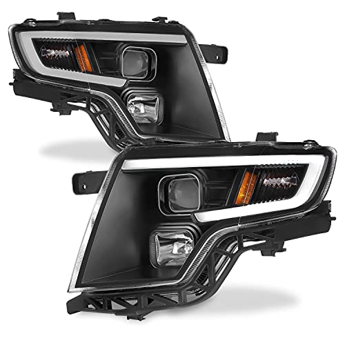 AKKON - Fits 2007-2010 Ford Edge LED Light Tube Stylish DRL Projector Headlights Pair Housing - Black Bezel