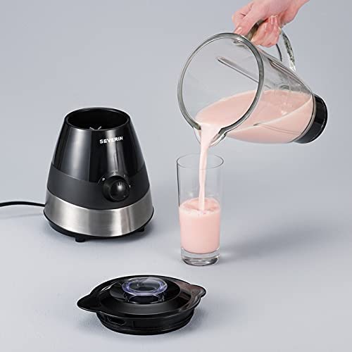 SEVERIN SM 3718 Staande mixer met 1,5 l glazen blender, mixer met 2 standen en pulse-functie, krachtige keukenmixer met roestvrij stalen mes, 550 W, geborsteld roestvrij staal/zwart - Afbeelding 3