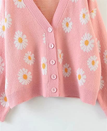 Image of Women's Long Sleeve Cardigan Sweater,Cute Y2K Top Knit Colorful Patterned V Neck Button Outwear S~XL