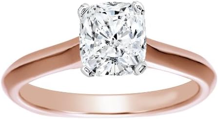 14K Rose Gold Solitaire Diamond Engagement Ring Cushion Cut (G Color VS1 Clarity 0.45 ctw)