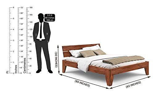 Image of Solid Sheesham Wood Spiky Queen Size Bed for Bed Room Living Room Palang Double Bed Without Storage Wooden Bedroom Furniture (Sheesham, Natural Finish)