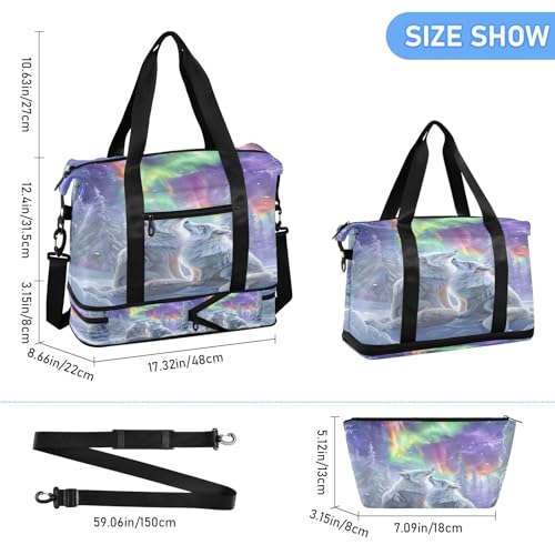 A Beautiful White Wolf and Gray Colored Fox Travel Duffel Bag Waterproof Gym Sport Tote Bag Carry On Weekender Bag with Compartment3