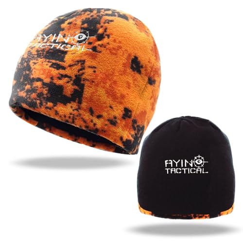 AYIN Hunting Beanie Hat, 2 in 1 Winter Knit Beanie for Men and Women, Reversable Black and Blaze Orange (Black/Digital Blaze Orange Camo)