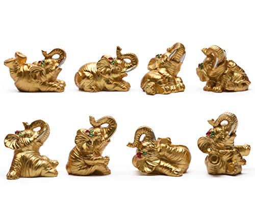 BRASSTAR Resin Statue Thai Eight Elephants 1.8” Home Office Feng Shui Decor Collection Figurine Love Wealth Luck Gather PTZD048(Golden)