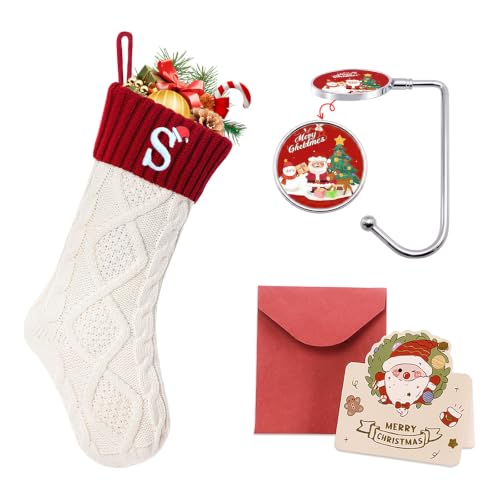 Ulico Initial Christmas Stockings, 18’’ Large Embroidered Monogram Knit Christmas Stocking,Xmas Stocking for Kids, Holiday and Family Stocking for Fireplace or Party Decoration White-Red Letter S