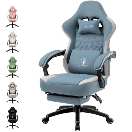 Image of Dowinx Gaming Chair Breathable Fabric Game Chair with Gel Pad and Storage Bag, Comfortable Gamer Chair with Pocket Spring Cushion,Ergonomic Computer Chair with Footrest,Blue