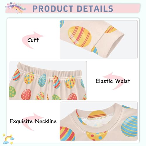 Pajama Sets Long Sleeve Colorful Easter Eggs Pattern Soft Comfy Sleepwear 2 Piece PJS 3-8T4