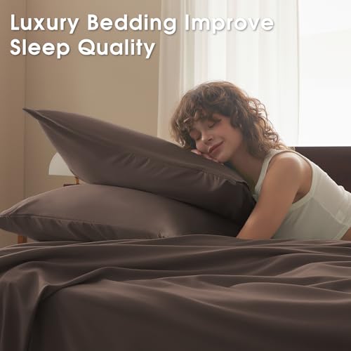 Image of Twin Size 4 Piece Sheet Set - Comfy Breathable & Cooling Bed Sheets Set, Soft and Wrinkle Free, Deep Pockets, Easy & Secure Fit, Hotel Luxury Bedding - Oeko-Tex - Dark Brown