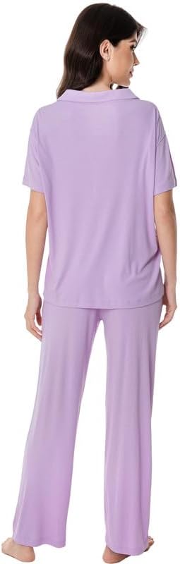 DAVID ARCHY Viscose from Bamboo Pajamas Set for Women Soft Ribbed Knit 2 Piece Lounge Set Cooling Pajamas with V-Neck - Image 2