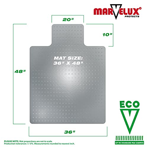Marvelux Durable Office Chair Mat, Rectangular With Lip For Low And Standard Pile Carpets, 36" X 48", Transparent Carpeted Floor Protector, Shipped Flat, Eco-Friendly Enhanced Polymer #TOP7