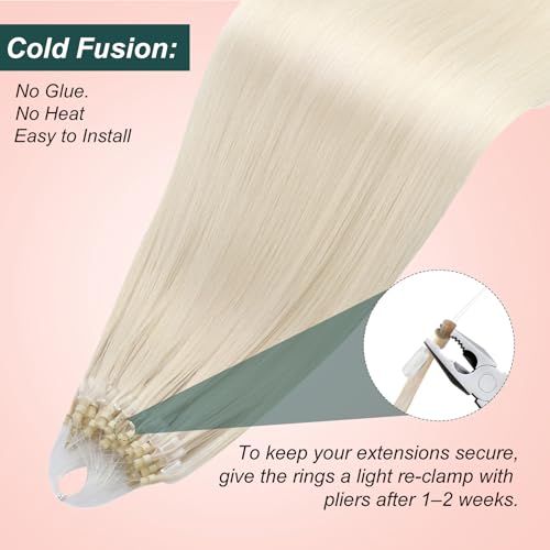 Image of Easyouth Micro Beads Hair Extensions Blonde, Cold Fusion Hair Extensions | Microlink Hair Extensions Human Hair White Blonde 14 Inch 57g 50s, Invisible, for Girls, Micro Ring Hair Extension Human Hair
