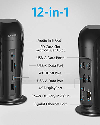 Anker Docking Station, Powerexpand 12-In-1 Usb-C Pd Media Dock, 60W Power Delivery, 4K Hdmi And Dp, 2 Usb-C Charging Ports, 1 Usb-C And 3 Usb-A 3.0 Data Ports, Sd And Tf Slots, Gigabit Ethernet, Audio #TOP1