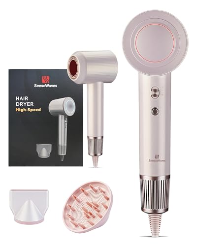 Professional High-Speed Hair Dryer 110,000 RPM, Fast Drying with 500M Negative Ions, Salon-Grade Low Noise Thermo-Control, Includes Magnetic Diffuser & Nozzle (for Home&Travel)-Pink