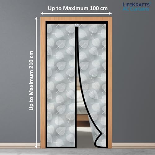 Image of Lifekrafts Customizable AC Curtain | Thermal Screen | Insulated |Non-Transparent and Leaf Design | Magnetic | Insect Screen, Pest Control, and Dust Control, (Upto Maximum 210x100cm)