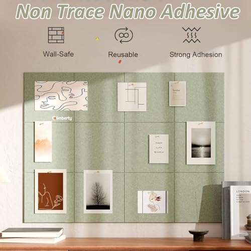 Image of Climberty 8 Pcs Felt Bulletin Board Tiles 30x30cm Self Adhesive Soft Boards for Wall, Soundproof Blanket Pin Board with 50 Pushpins for Notes Photos Decor (Teal Green)