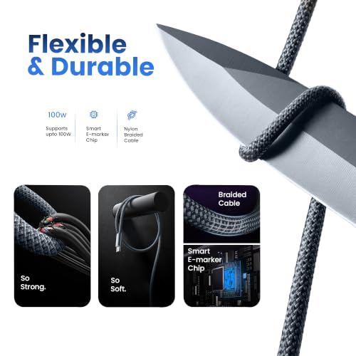 Image of KARWAN 100W Original USB Type C to Type C Cable [2Yrs Warranty] 5A Nylon Braided PD-3.1 Fast Charging & Data Sync Cable with E-Marker Chip for Laptops,Macbook,Tablet,iPhone,Android Smartphone & More