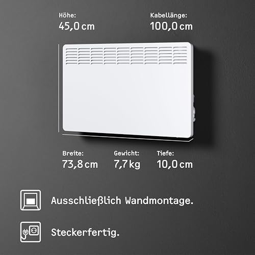 STIEBEL ELTRON Wandkonvektor CNS 200 TREND, 2 kW für ca. 25 m², LC- Display, Wochentimer, Elektroheizung energiesparend, mit Stecker, 236528-6