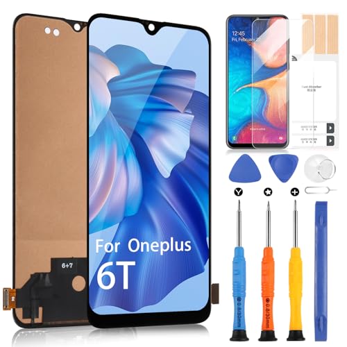 for Oneplus 6T Screen Replacement for One Plus 6T LCD Display Digitizer A6010 A6013 Touch Screen Assembly Repair Parts with Tools(Not Support Fingerprint)