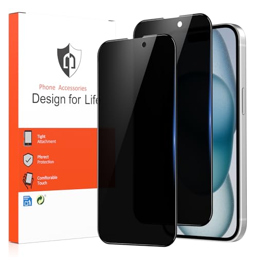 Oumida 2 Pièces Protection d'Écran Anti-Espion pour iPhone 16/iPhone 15 avec Protection d'Objectif de Caméra, Film en Verre Trempé (2)
