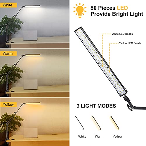 Desk Lamps For Home Office, 2-In-1 Led Desk Lamp, 3-Section Long Arm Desk Light With Clamp And Base, Adjustable Table Lamp With 3 Colors Modes, 10 Dimmer Levels And Memory Function #TOP2