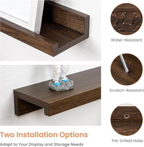 Image of Wooden Wall Mounting Shelves for Decorative Wall Shelf for Books, Decor, and Display - Elegant Space-Saving Design (Walnut Finish, 39 INCH)