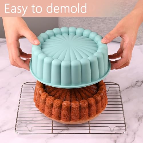 2PCS Charlotte Cake Mold, 8 Inch Silicone Charlotte Cake Pan, Nonstick Silicone Baking Molds, Baking Pastry Molds for Cake, Jello, Gelatin, Bread (Pink+Blue) - Image 5