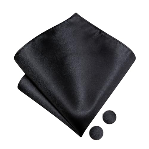 Image of Hi-Tie Pre-Tied Bowties for Men Silk Bow Ties and Pocket Square Cufflinks Set Mens Wedding Party Formal,Black